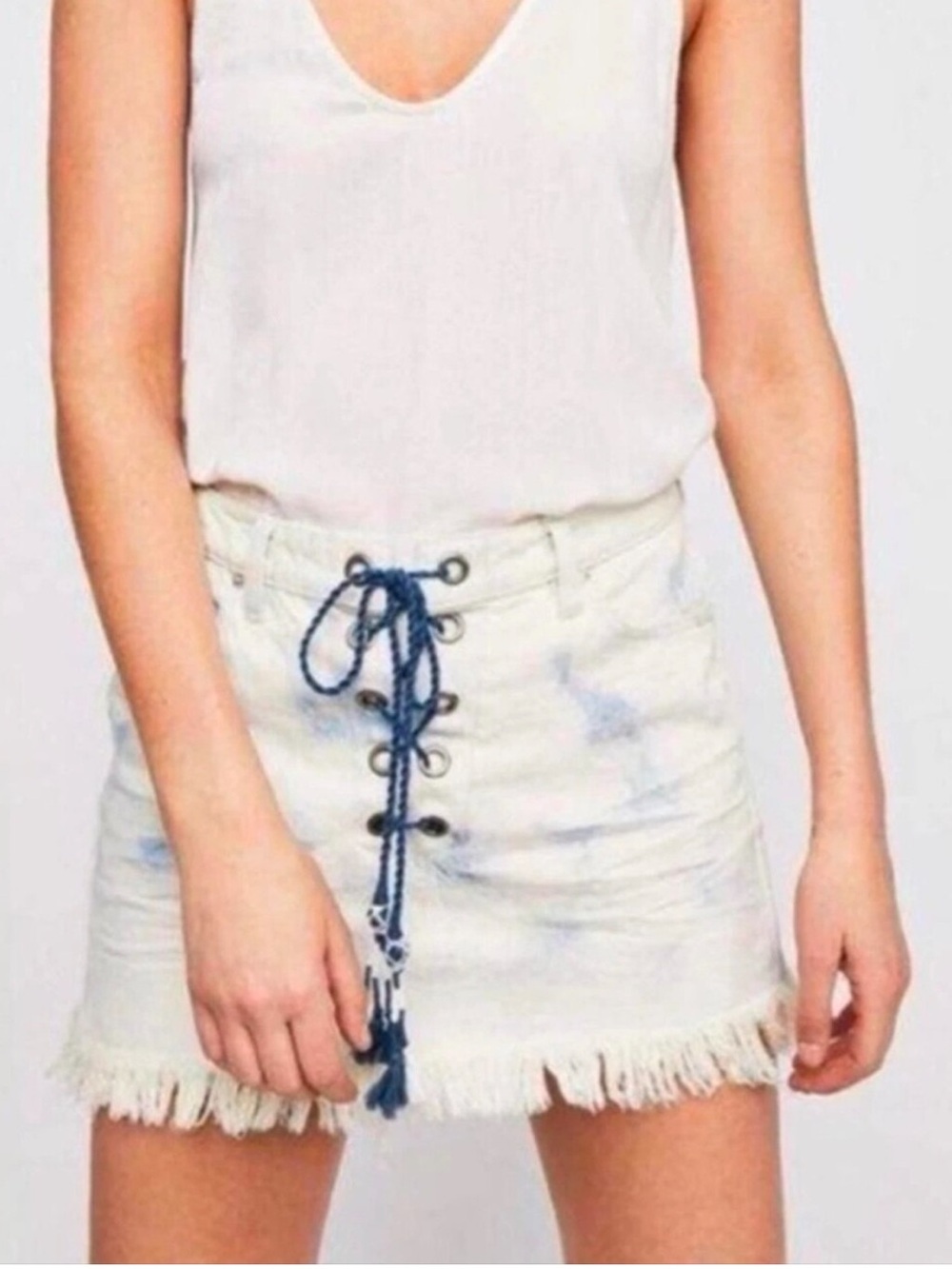 Free People Light Wash Denim Skirt with Subtle Blue Tint